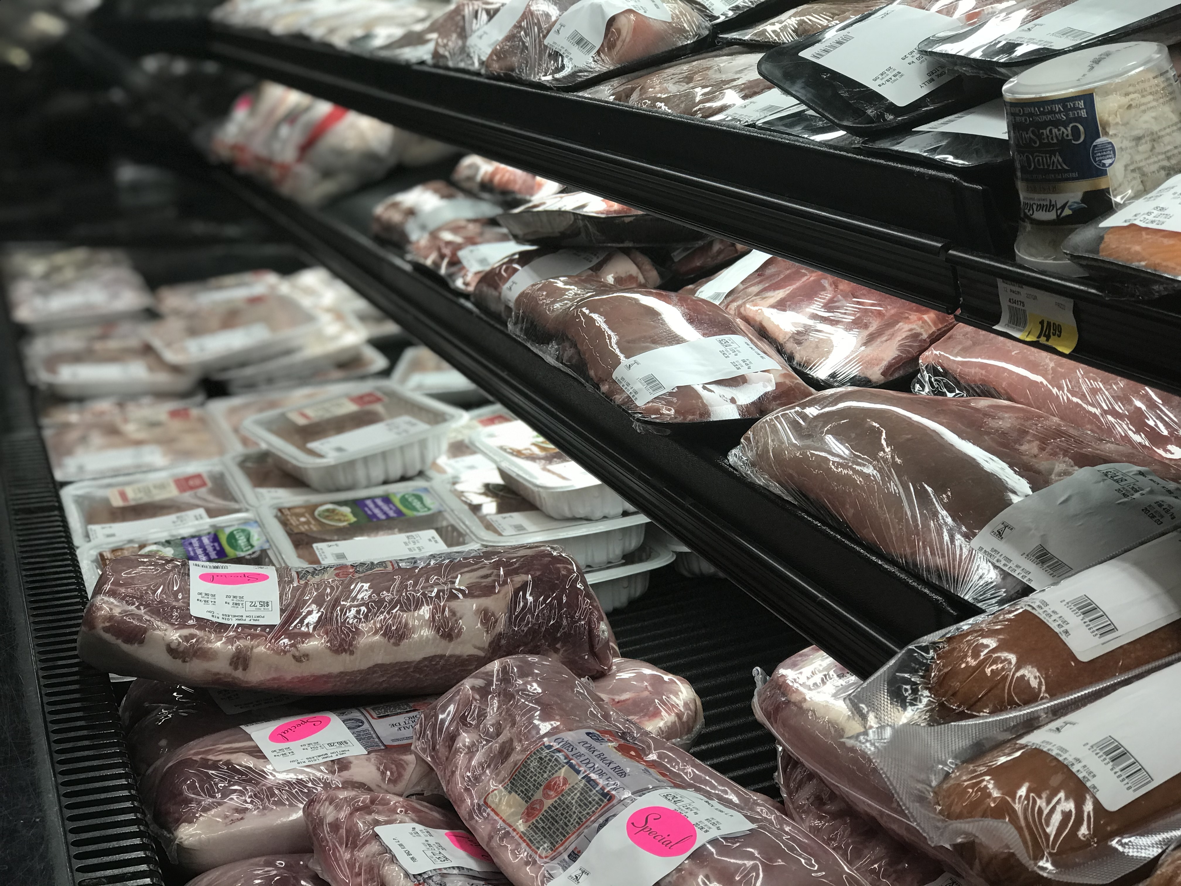Meat on sale at Hay River's Super A grocery. The difference in price between the territory and the south can be significant. (Anna Desmarais/CBC)